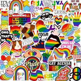 52PCS Pride Stickers Rainbow Stickers LGBTQ Vinyl Sticker Gay Graffiti Sticker for Laptop Pride Decorations Rainbow Accessories