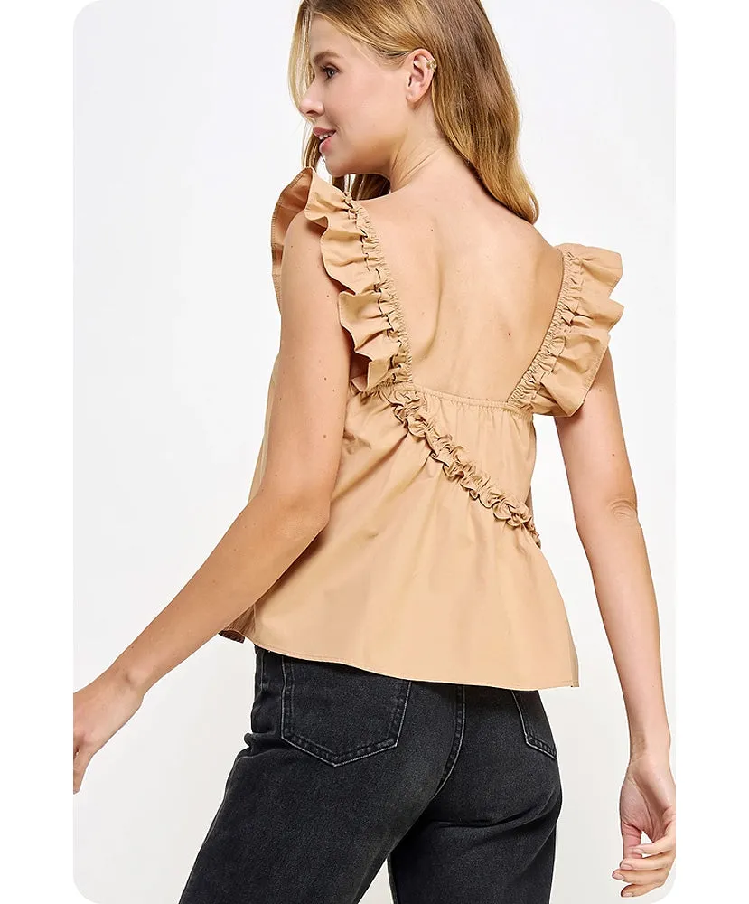 Anne Asymmetric Ruffles Poplin Tank Top