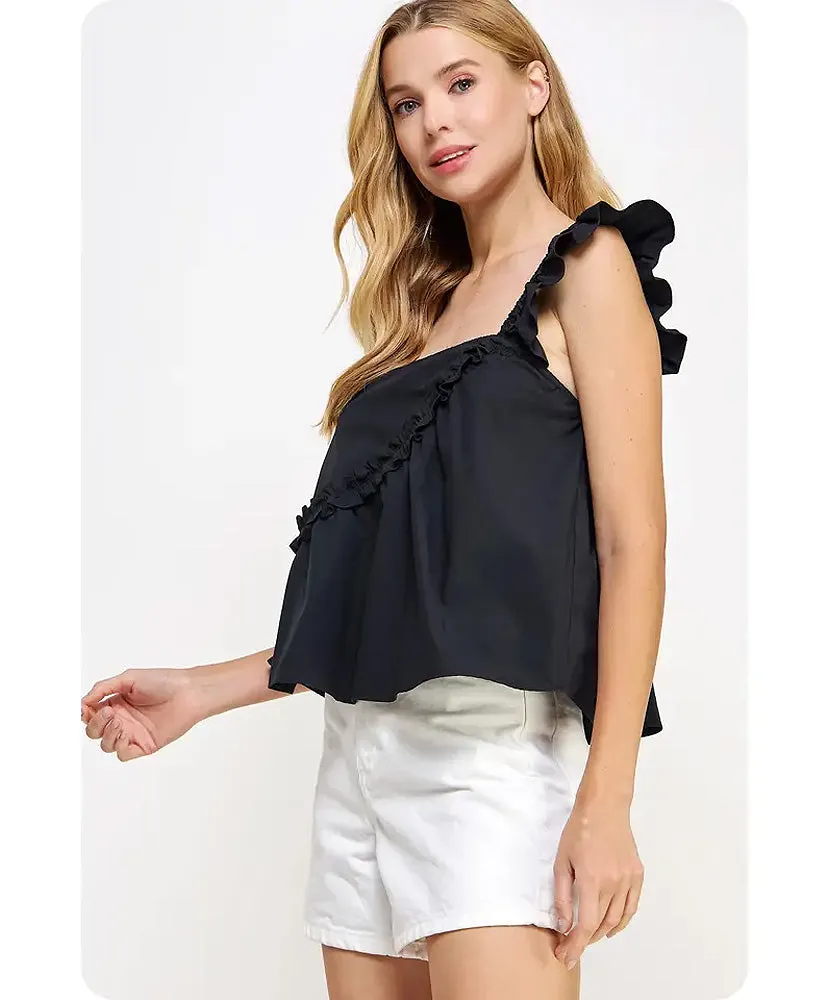 Anne Asymmetric Ruffles Poplin Tank Top