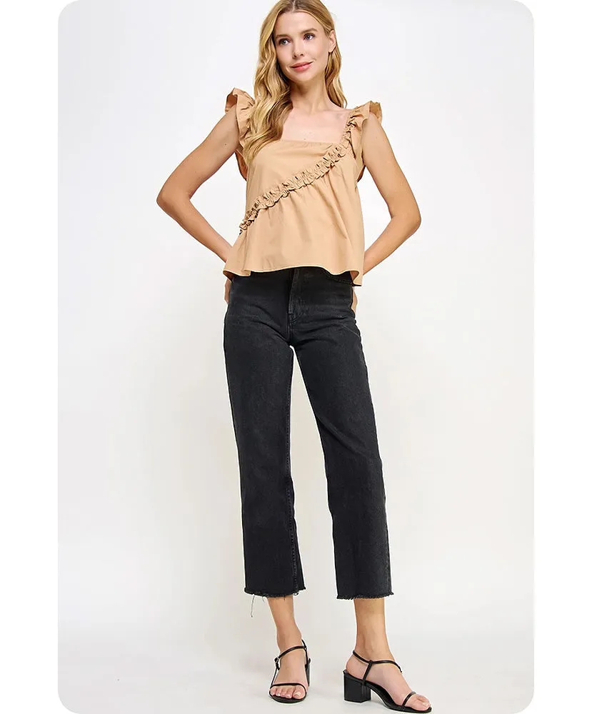 Anne Asymmetric Ruffles Poplin Tank Top