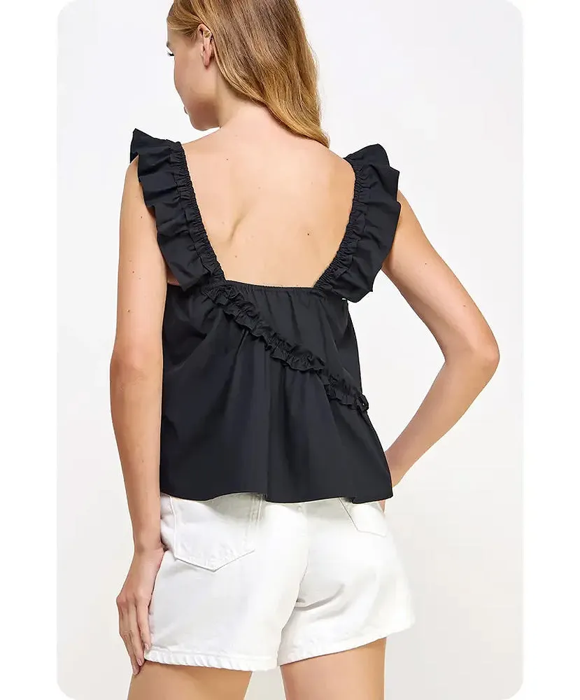 Anne Asymmetric Ruffles Poplin Tank Top