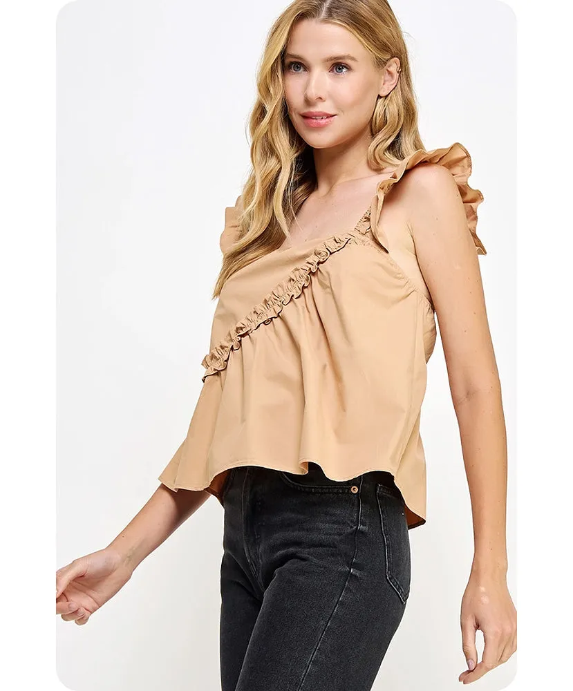 Anne Asymmetric Ruffles Poplin Tank Top