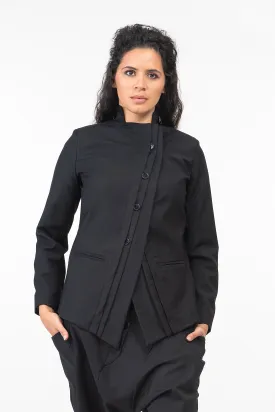 Asymmetrical Black Wool Blazer Women's