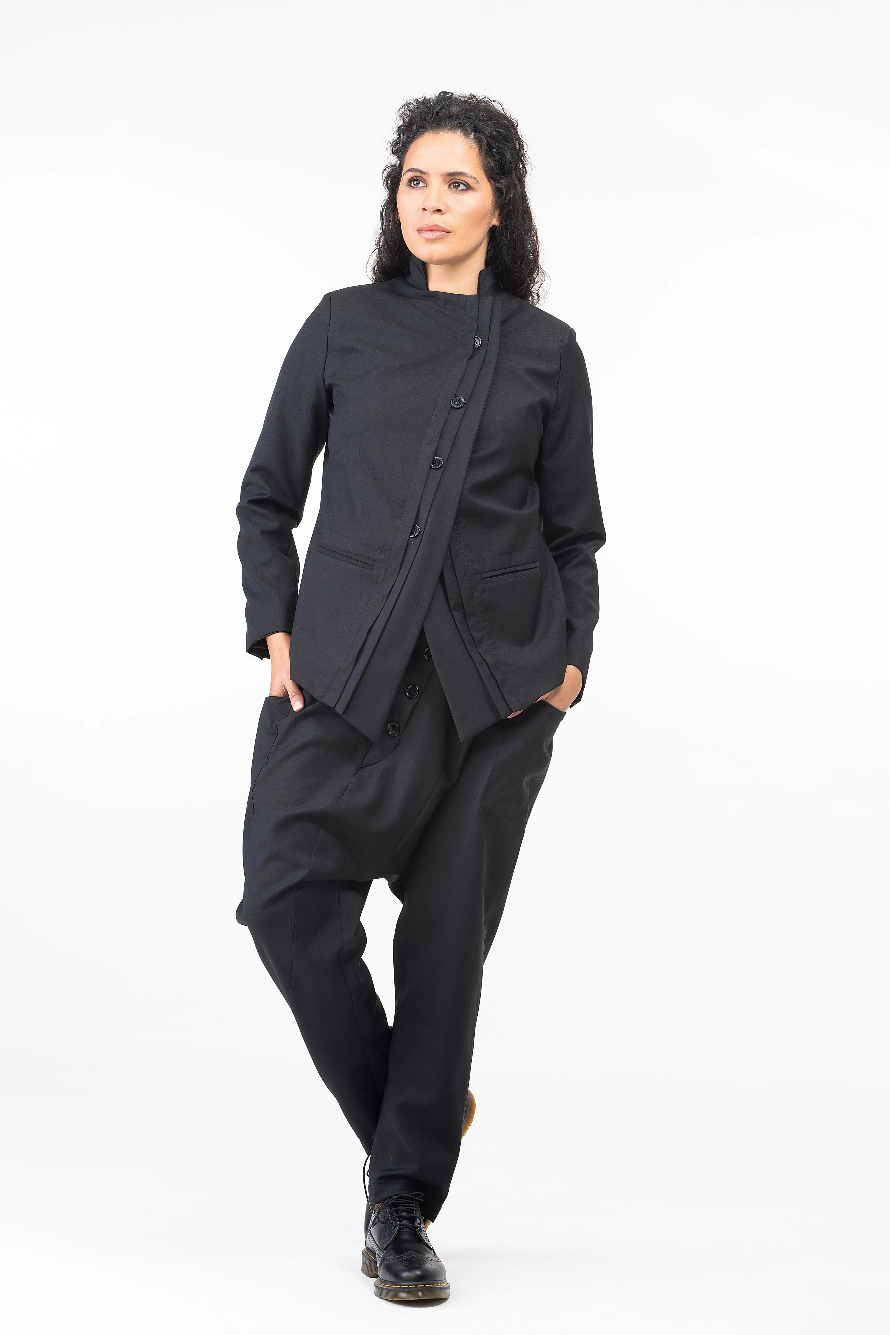 Asymmetrical Black Wool Blazer Women's