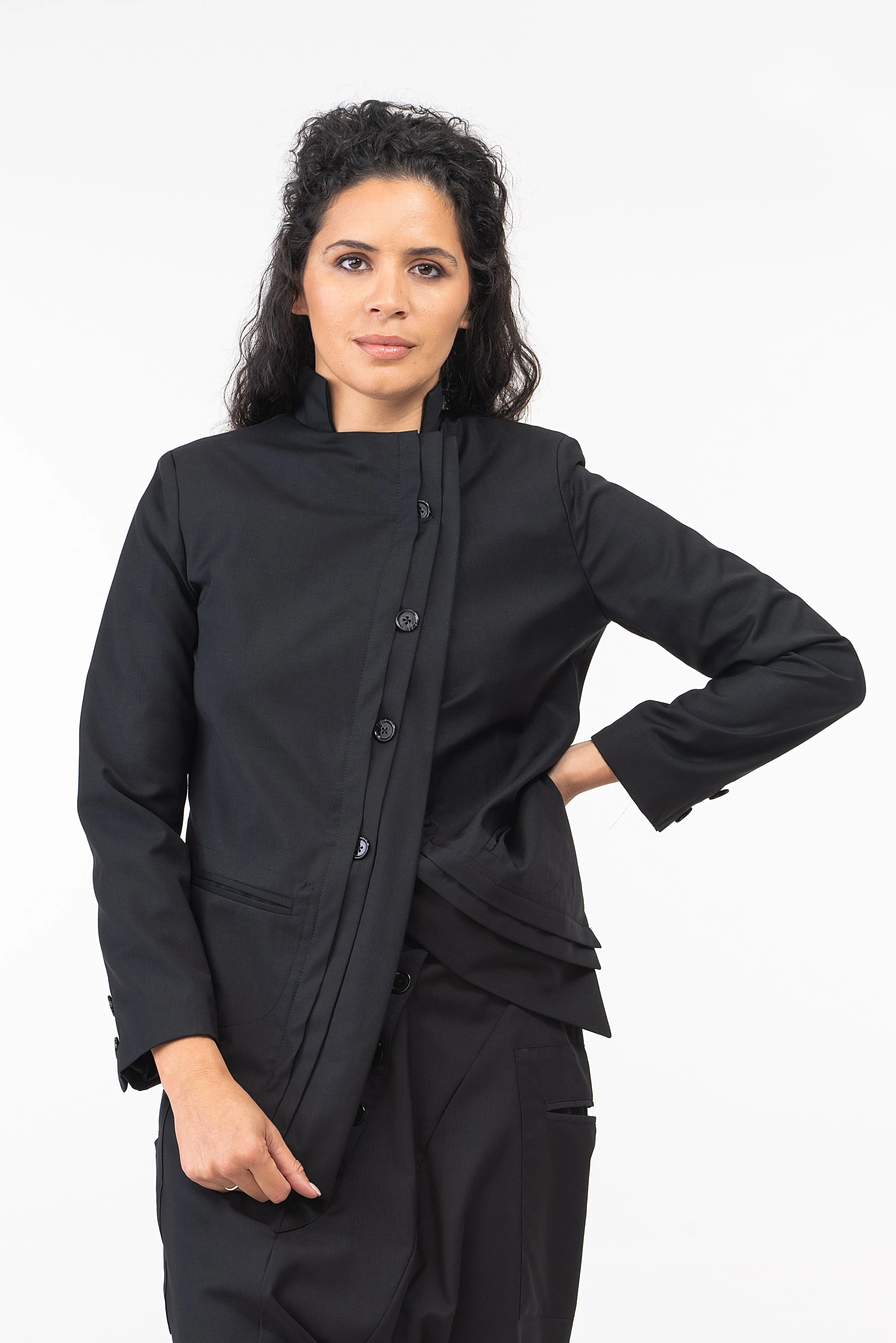 Asymmetrical Black Wool Blazer Women's