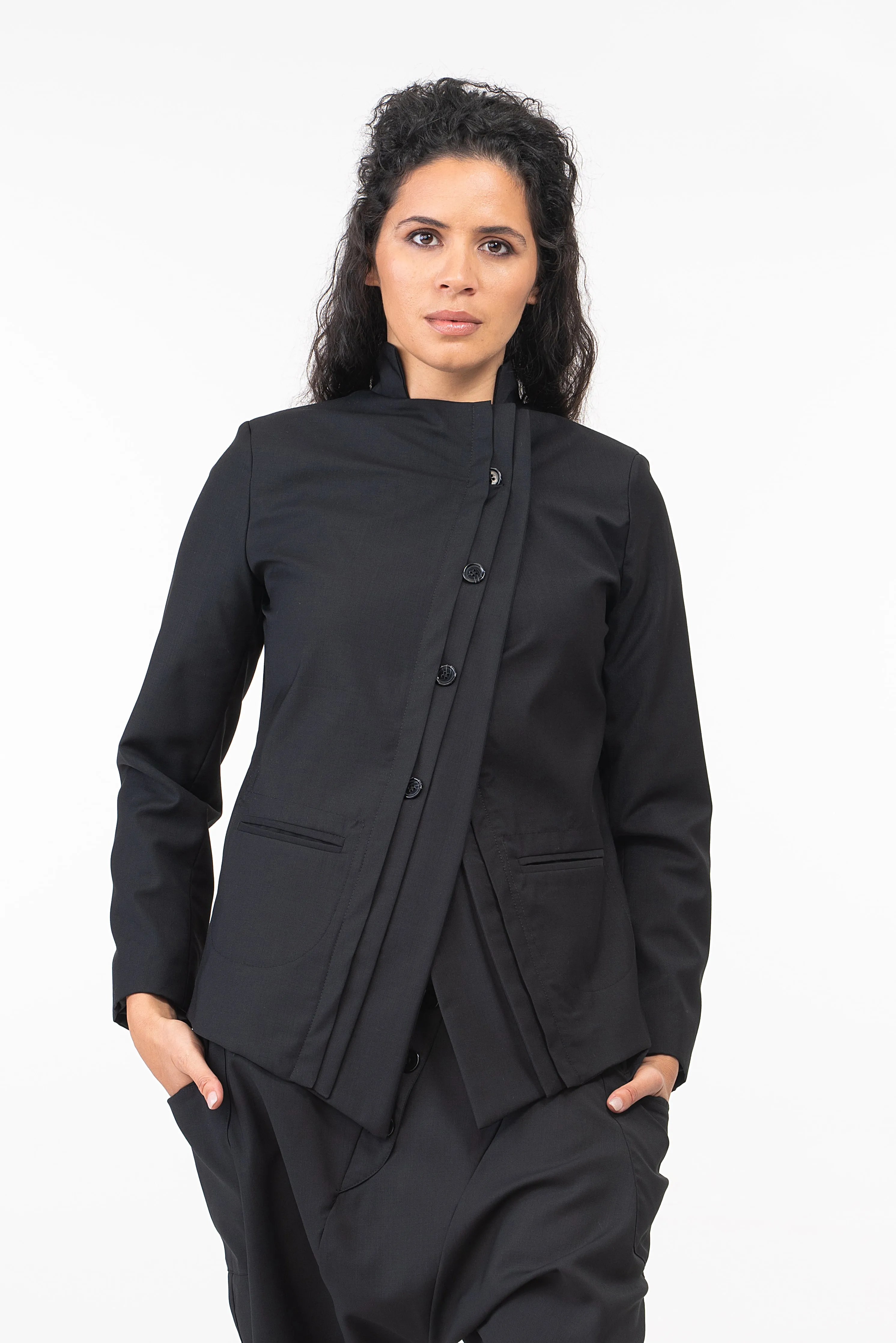 Asymmetrical Black Wool Blazer Women's