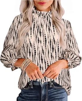 Avanova Women Polka Dot Long Sleeve Blouse Shirts Work Mock Neck Ruffle Top