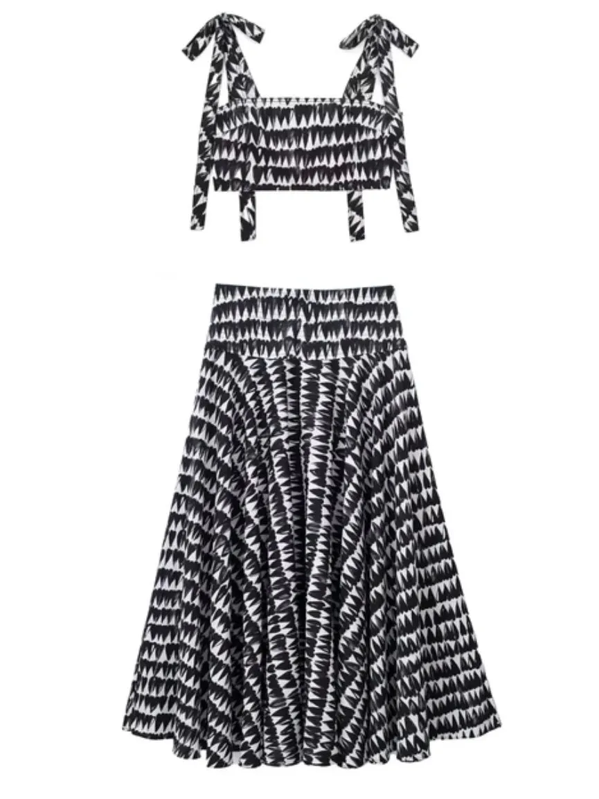 Black and white pattern top and skirt