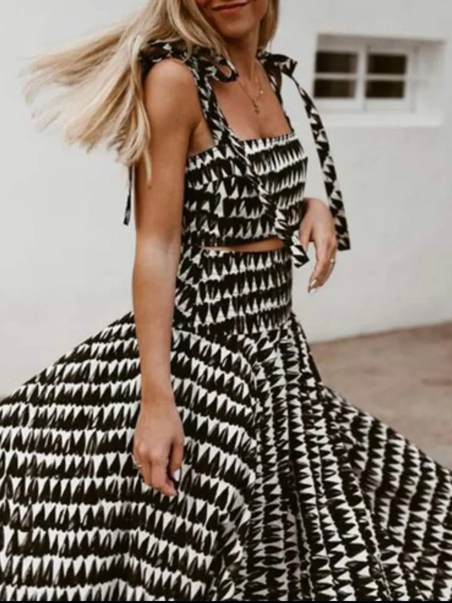 Black and white pattern top and skirt