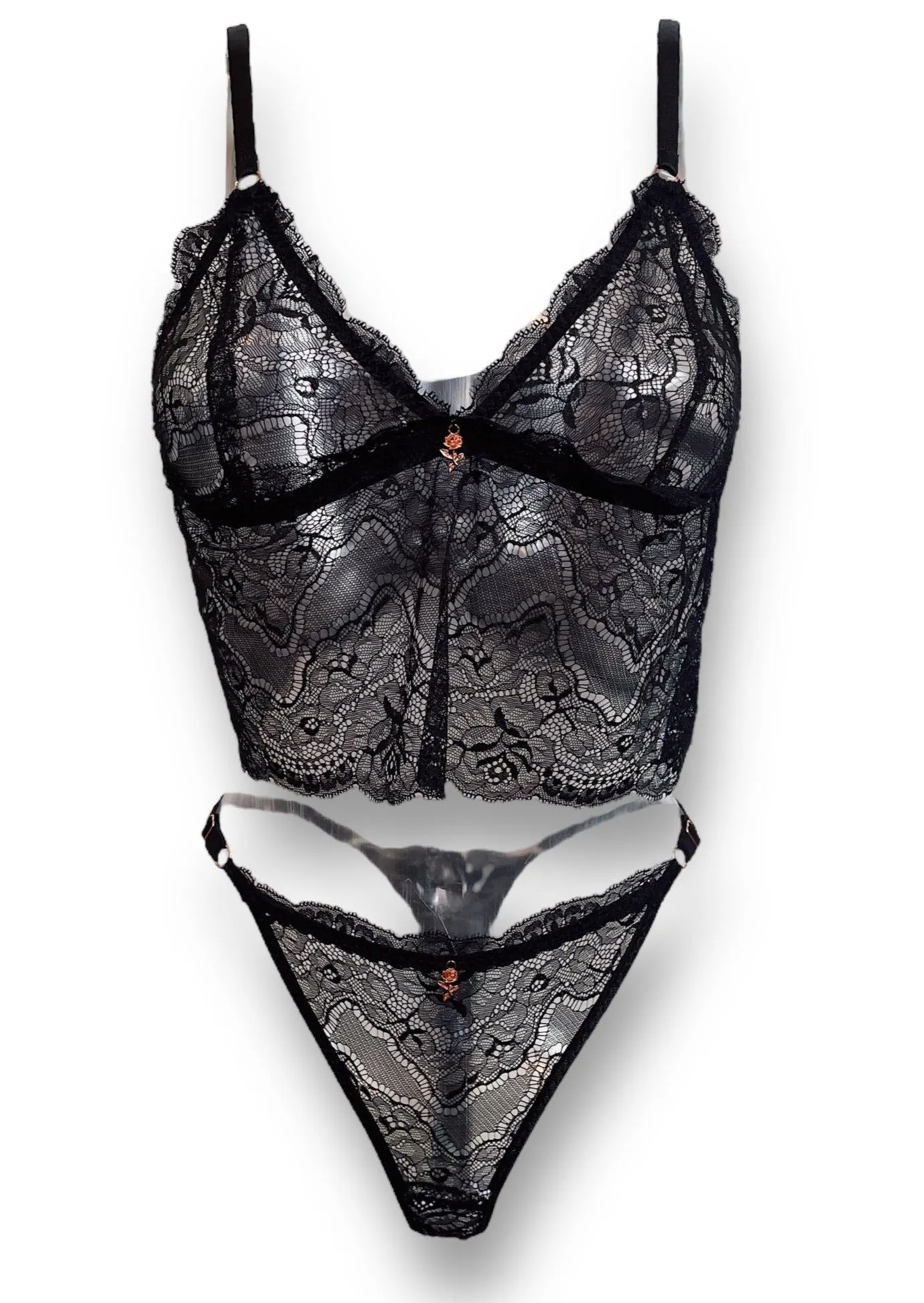 Black Bralette Love Lace Set