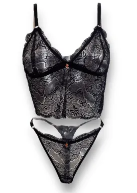 Black Bralette Love Lace Set