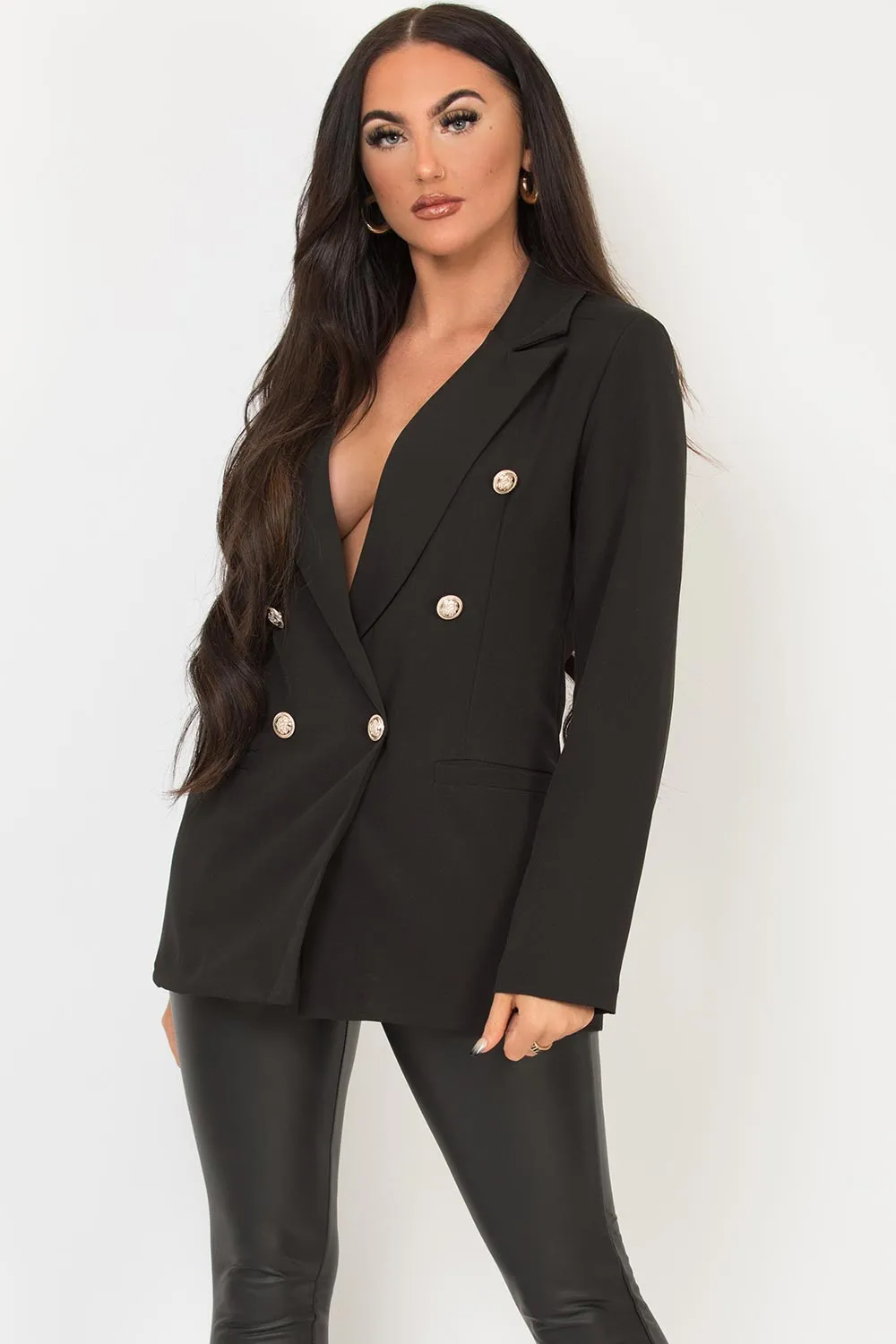 Black Double Breast Blazer Jacket With Gold Buttons