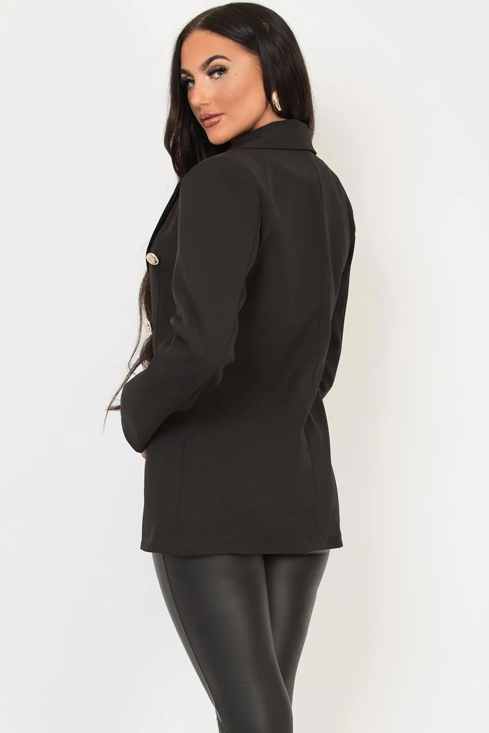 Black Double Breast Blazer Jacket With Gold Buttons