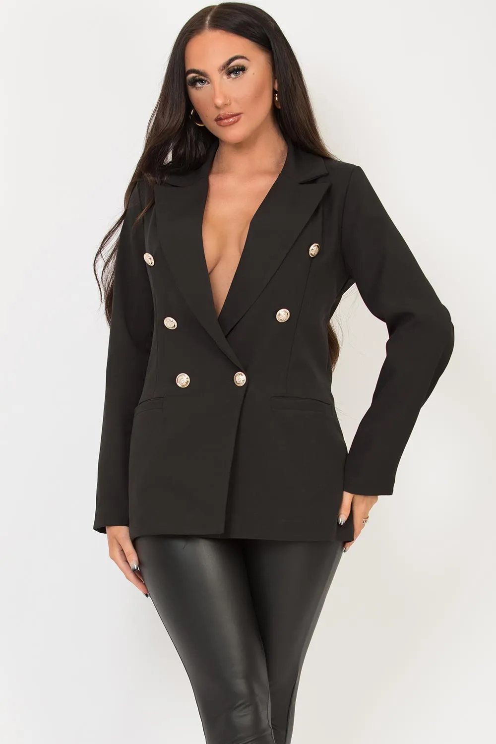Black Double Breast Blazer Jacket With Gold Buttons