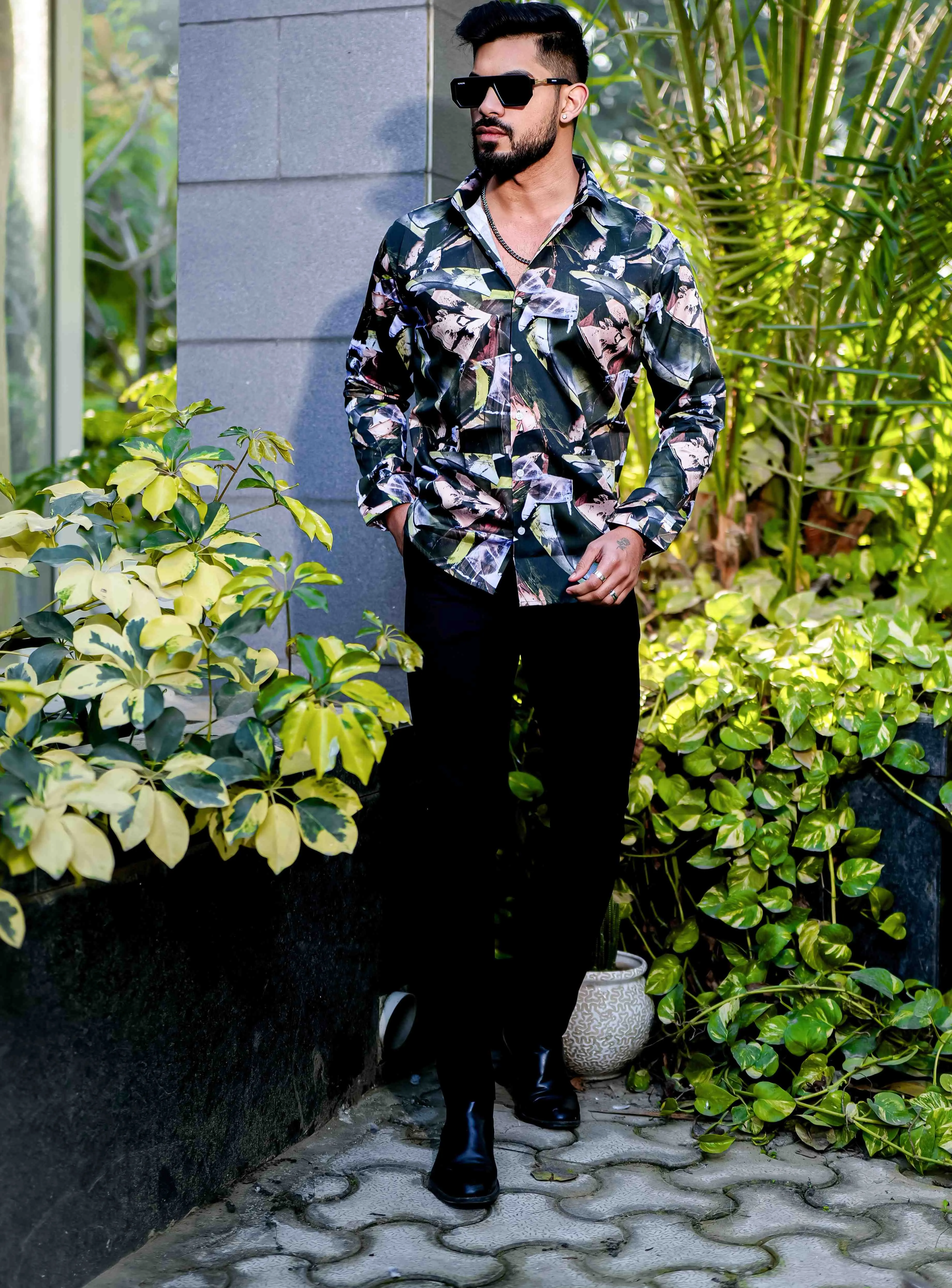 Black Giza Cotton Print Premium Shirt