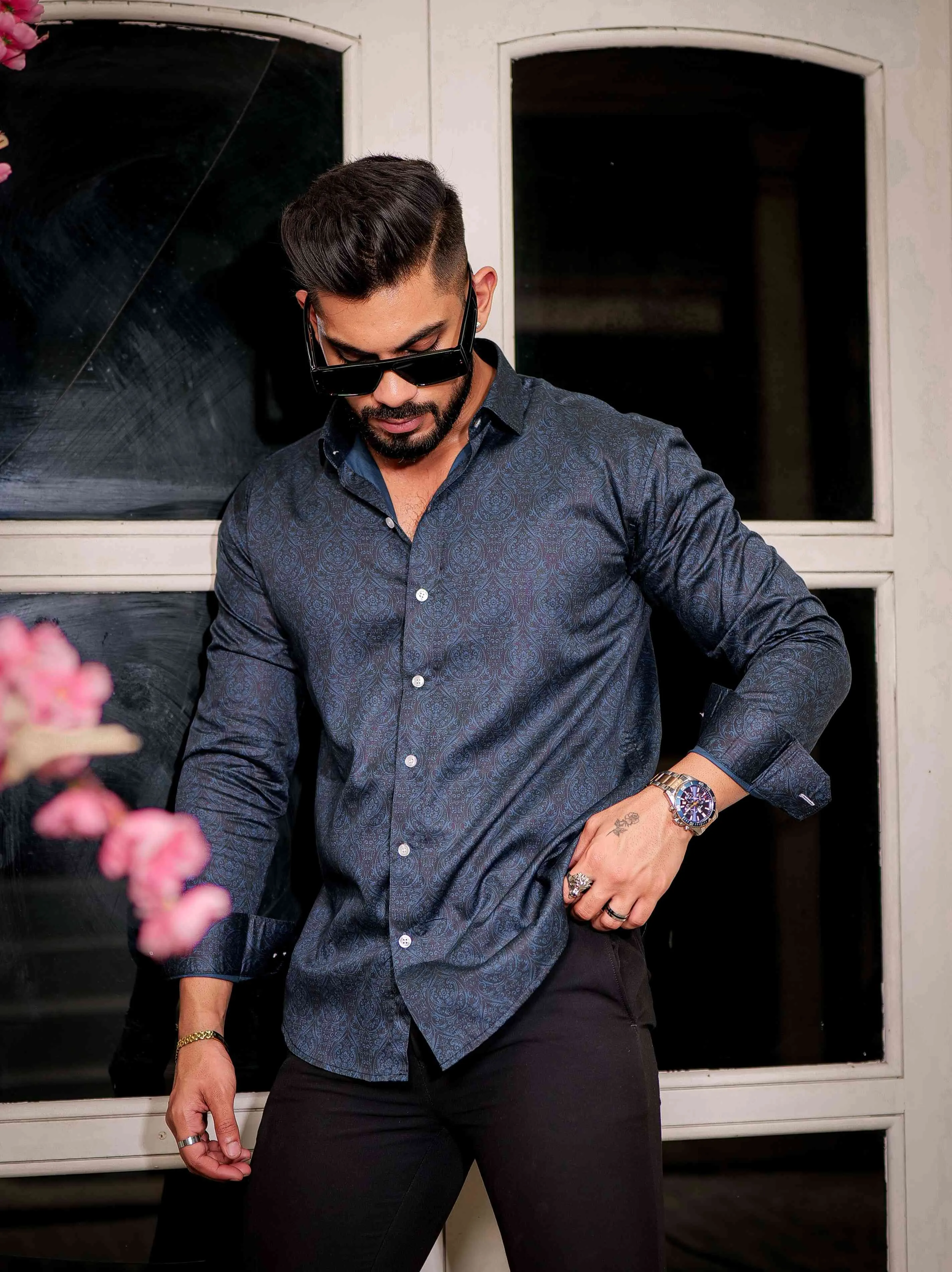 Blue Cotton Print Premium Shirt