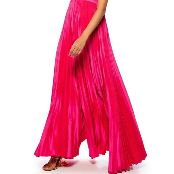 Callie Sweet Pink: Pleated Satin Jumpsuit Medium