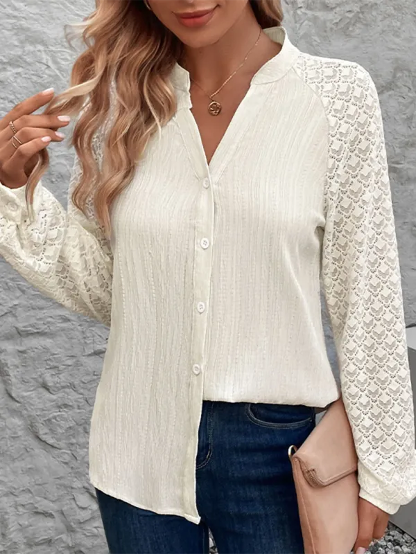 Claira Women's See-Through Long Sleeve Stand Collar Cardigan Shirt