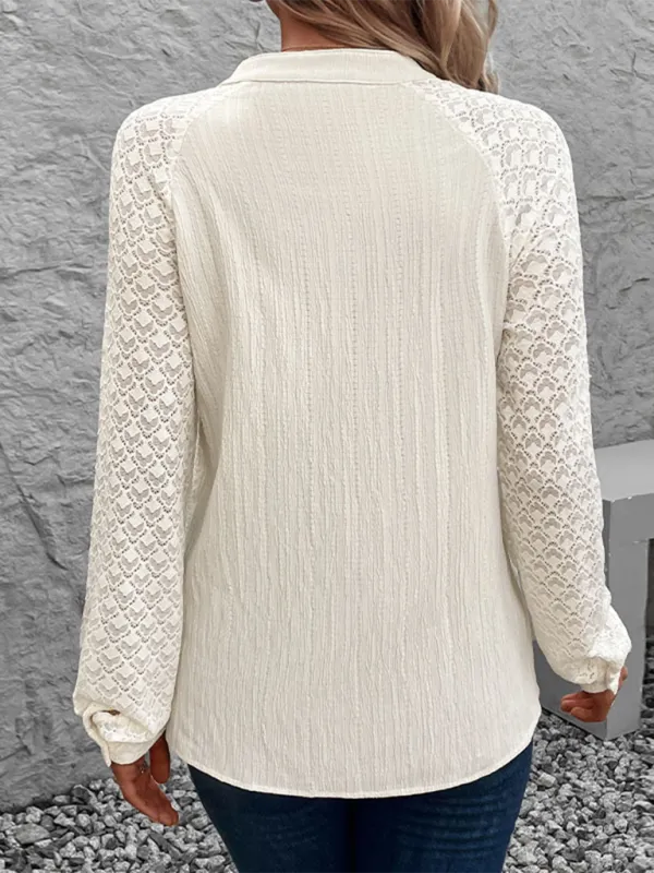 Claira Women's See-Through Long Sleeve Stand Collar Cardigan Shirt