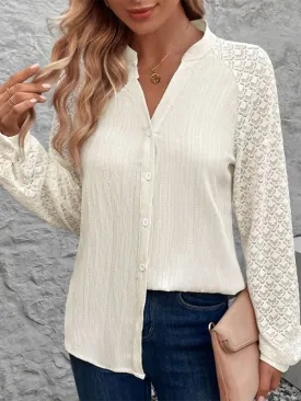 Claira Women's See-Through Long Sleeve Stand Collar Cardigan Shirt