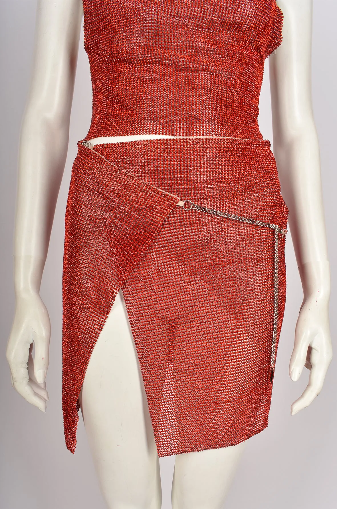 CRYSTAL RED TOP AND WRAPPED SKIRT SET