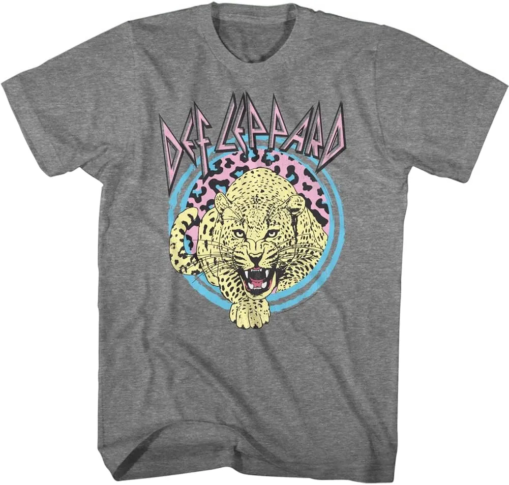 Def Leppard Rock Band Logo & Leopard Retro Style Adult Short Sleeve T Shirt Graphic Tees