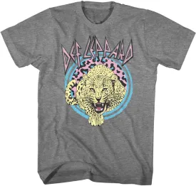 Def Leppard Rock Band Logo & Leopard Retro Style Adult Short Sleeve T Shirt Graphic Tees