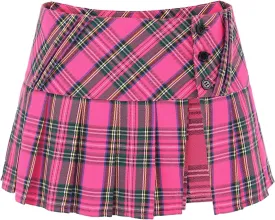 FURPHI Mini Plaid Pleated Skirt Women's US Size Low Waist Slit Schoolgirl Uniform