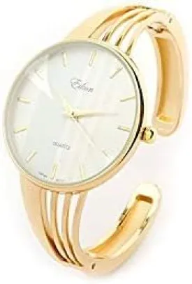 Gold Tone String Style Band Luxury Women's Bangle Cuff Watch