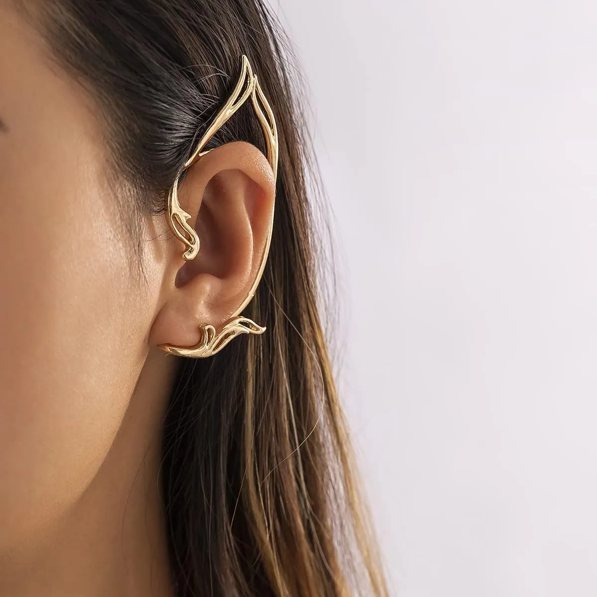 Gothic Elf Ear Cuffs 2Pcs Non-Pierced Cat Ear Wrap Hollow Cartilage Climber Earrings for Cosplay Party Cartilage Climber Ear Accessories for Women