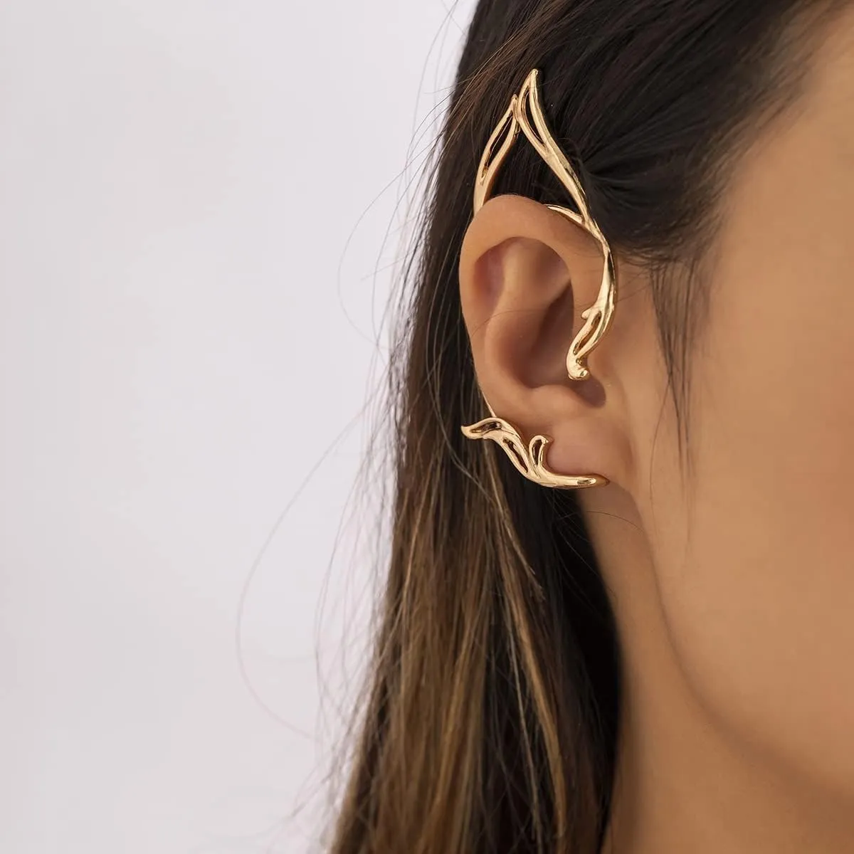 Gothic Elf Ear Cuffs 2Pcs Non-Pierced Cat Ear Wrap Hollow Cartilage Climber Earrings for Cosplay Party Cartilage Climber Ear Accessories for Women