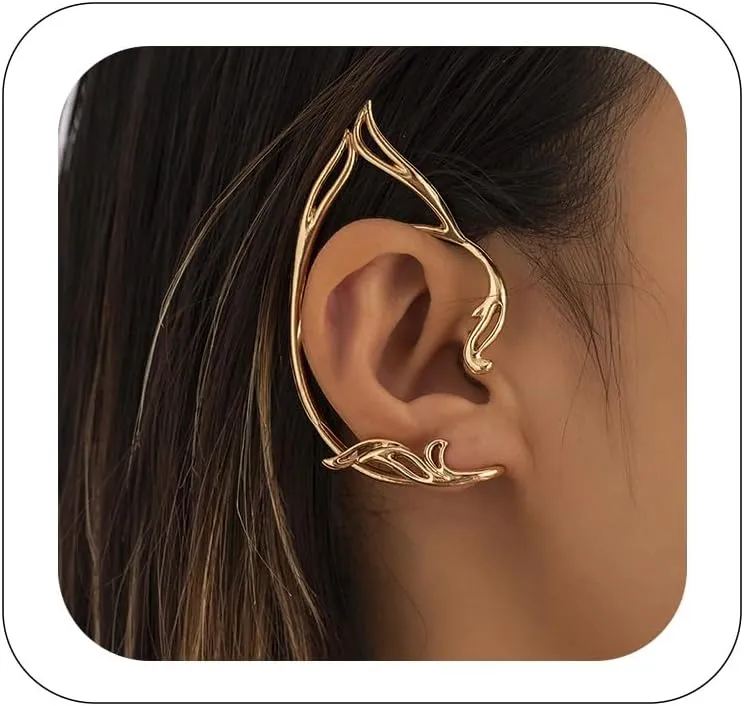 Gothic Elf Ear Cuffs 2Pcs Non-Pierced Cat Ear Wrap Hollow Cartilage Climber Earrings for Cosplay Party Cartilage Climber Ear Accessories for Women