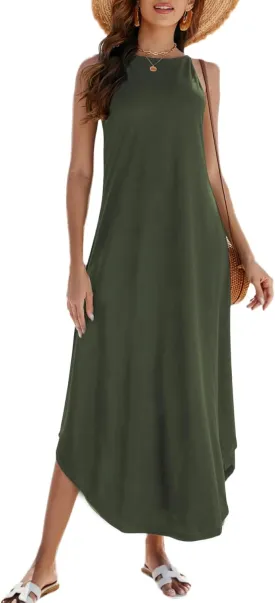 Halife Women's Summer Casual Sleeveless Beach Dress Long Halter Side Slit Maxi Sun Dresses