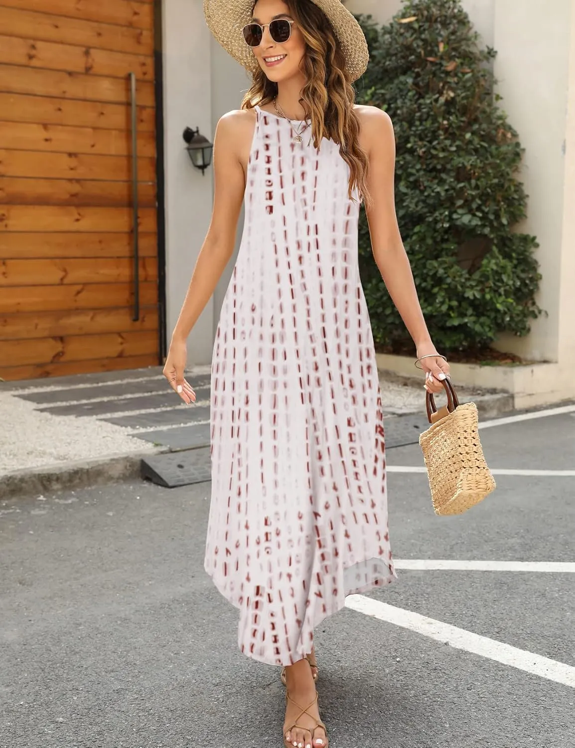 Halife Women's Summer Casual Sleeveless Beach Dress Long Halter Side Slit Maxi Sun Dresses