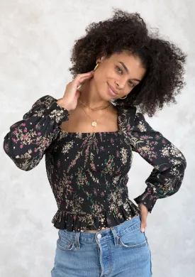Holiday Floral Print Smocked Crop Top