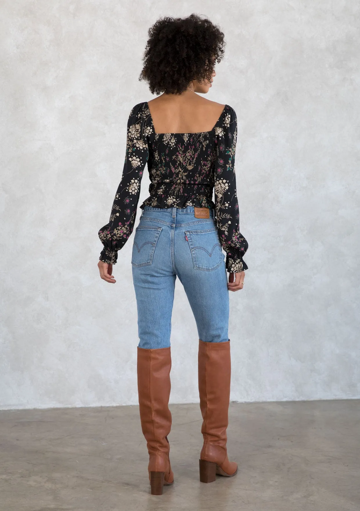 Holiday Floral Print Smocked Crop Top