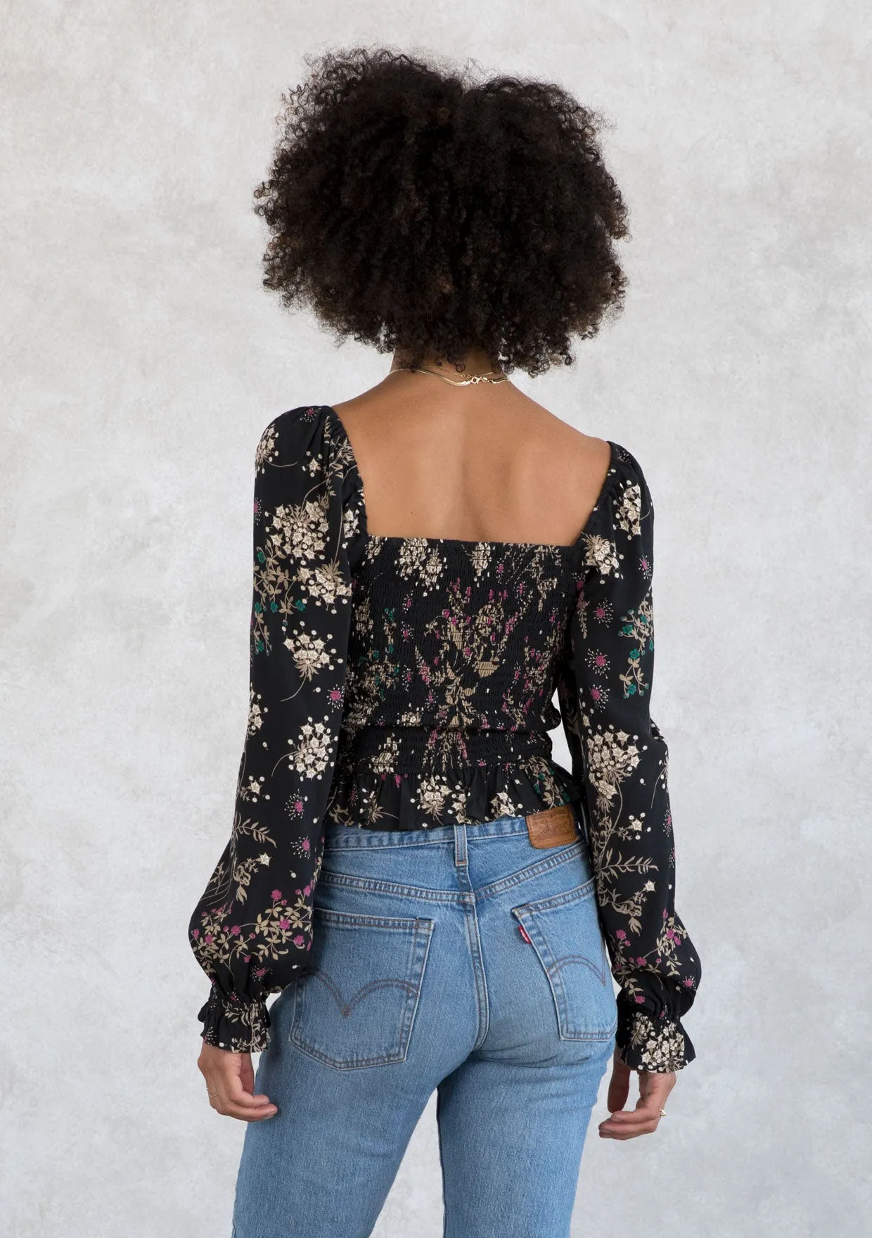 Holiday Floral Print Smocked Crop Top