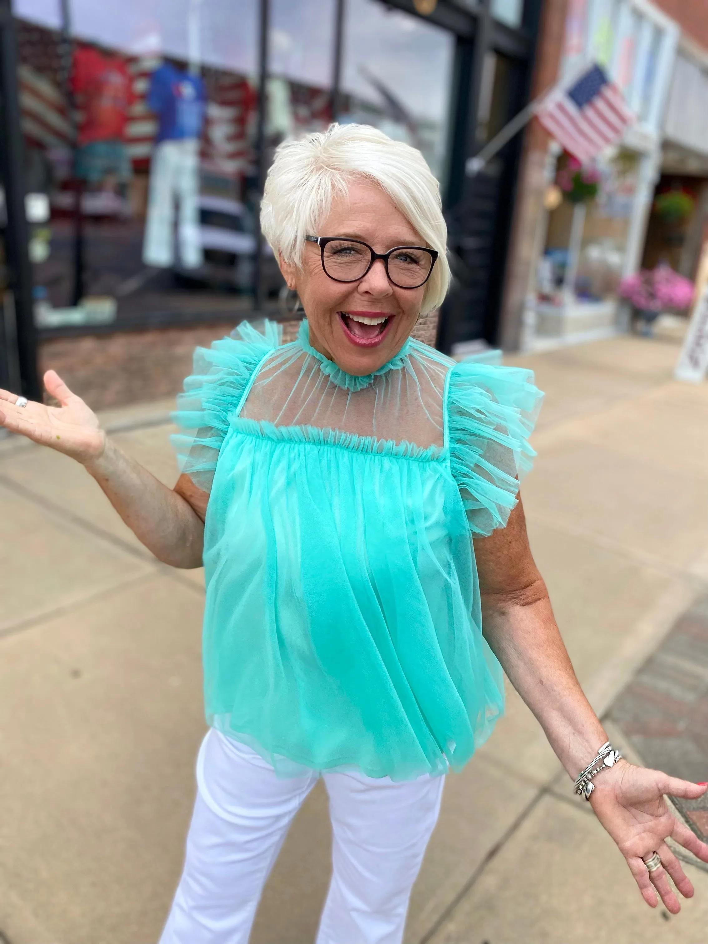 Jade Layered Ruffled mesh top
