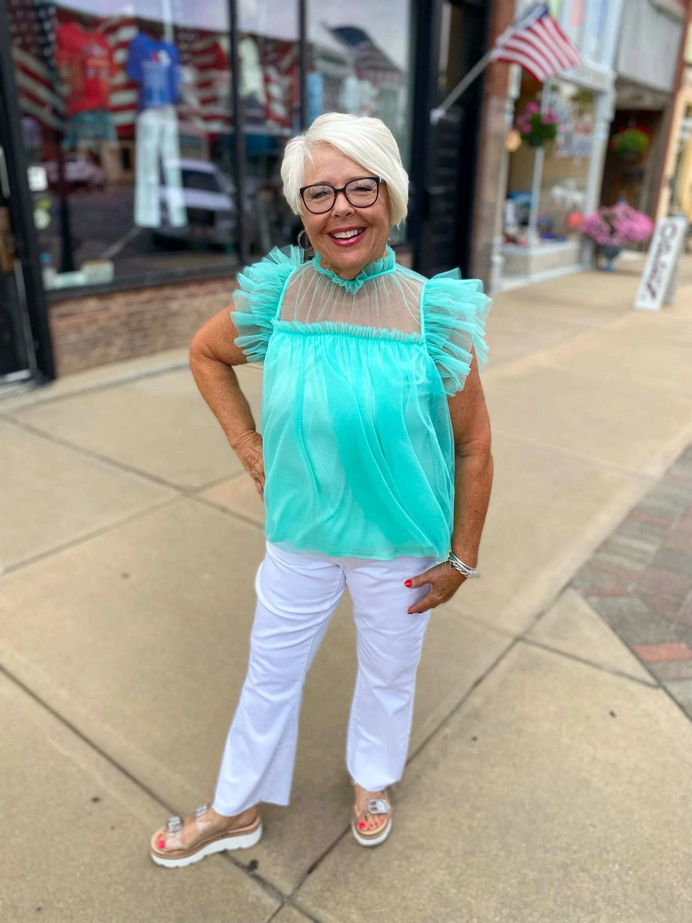 Jade Layered Ruffled mesh top