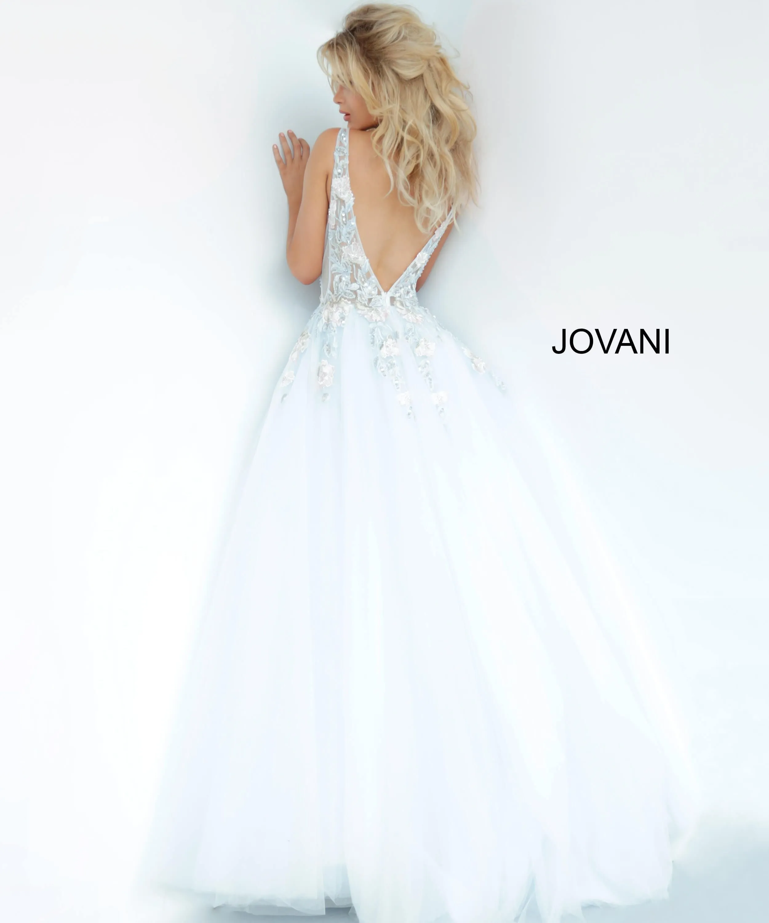 Jovani 11092 Long Sheer A Line Ballgown Formal Dress Floral Applique Romantic