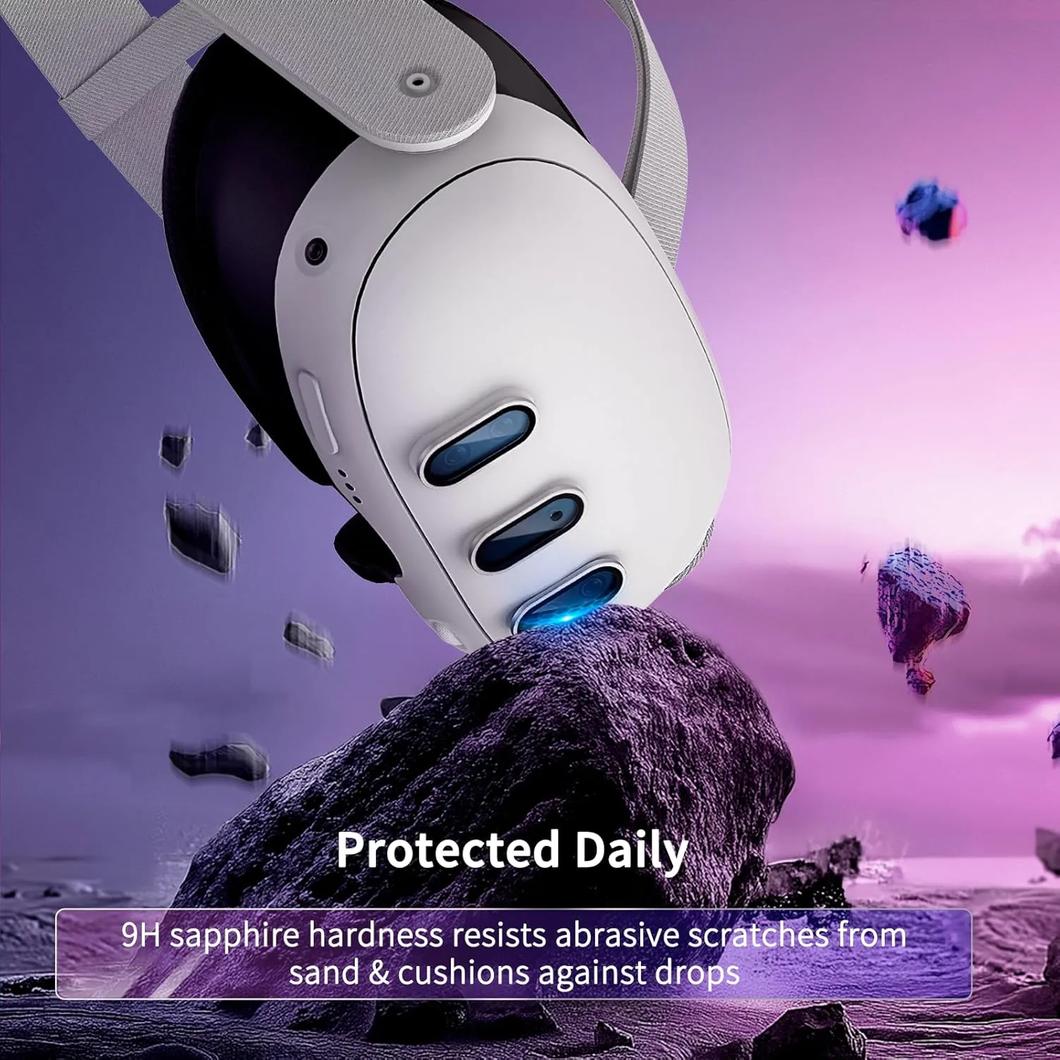 Laeuzn Camera Lens Protector Compatible with Oculus Meta Quest 3 Accessories, Camera Screen Protector Cover, 9H Thin Tempered Glass, Anti-Scratch, Alloy Frame, High Definition Lens Accessories (Silver)