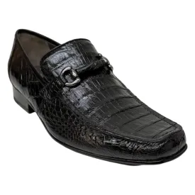 Los Altos Black All-Over Crocodile Belly Loafers