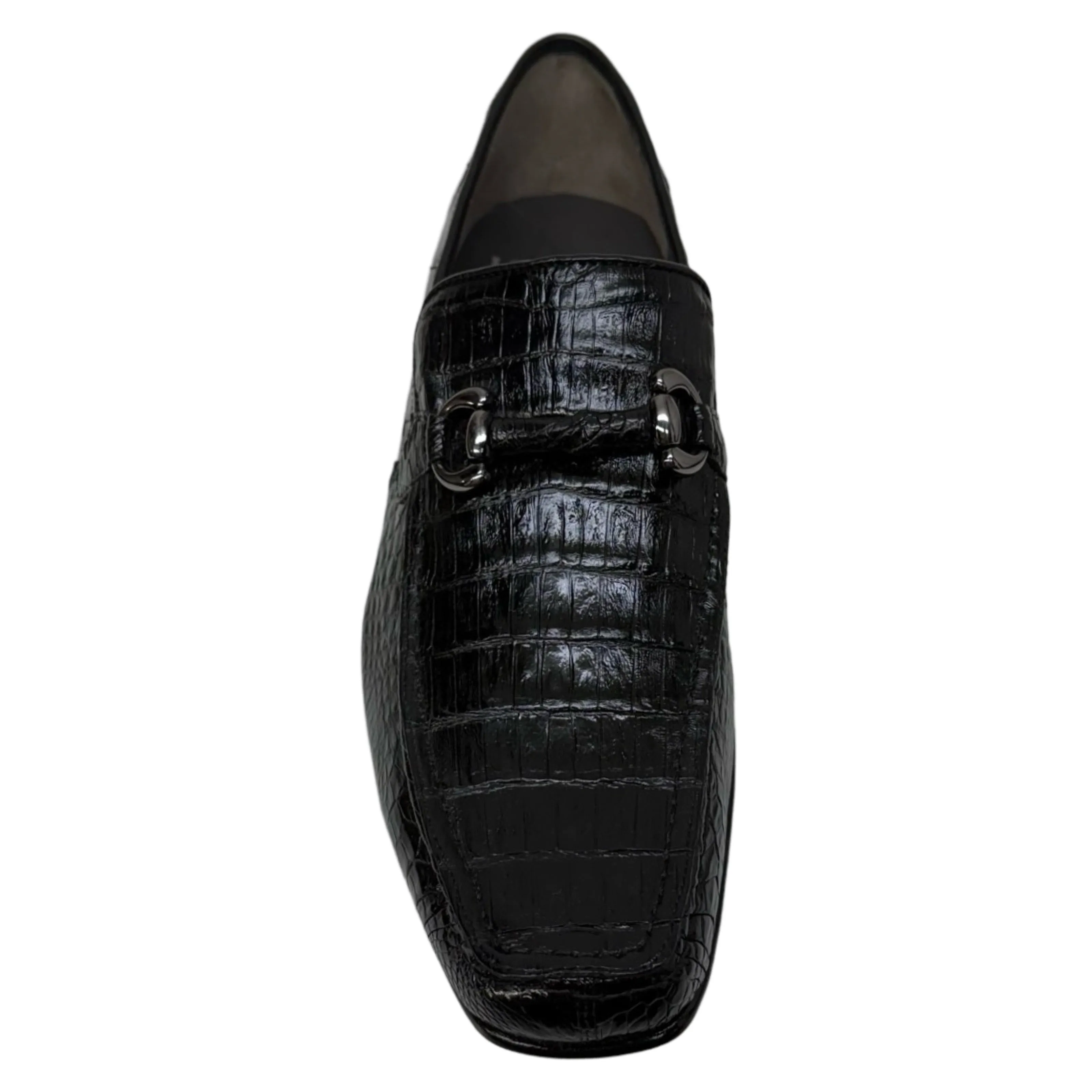 Los Altos Black All-Over Crocodile Belly Loafers
