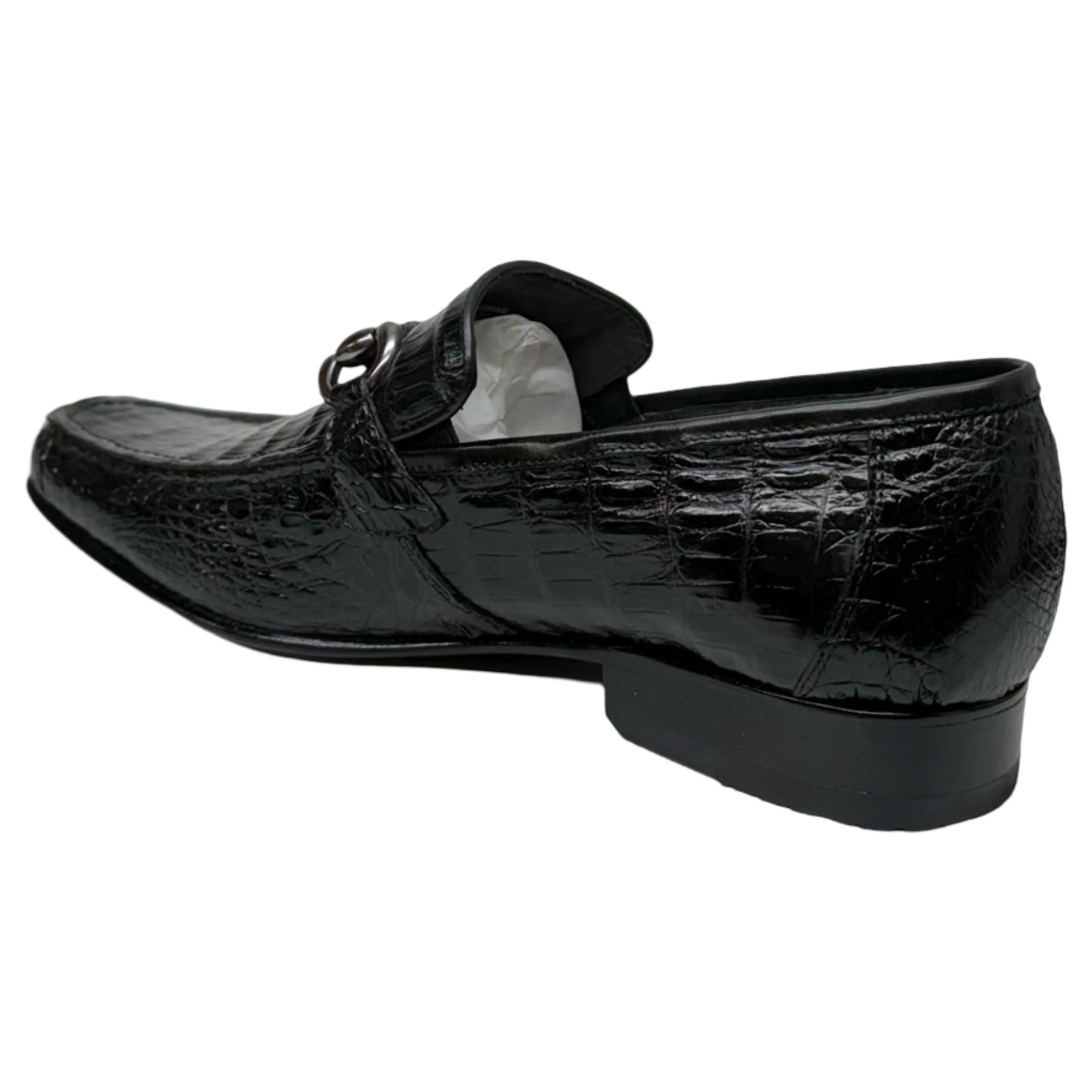 Los Altos Black All-Over Crocodile Belly Loafers