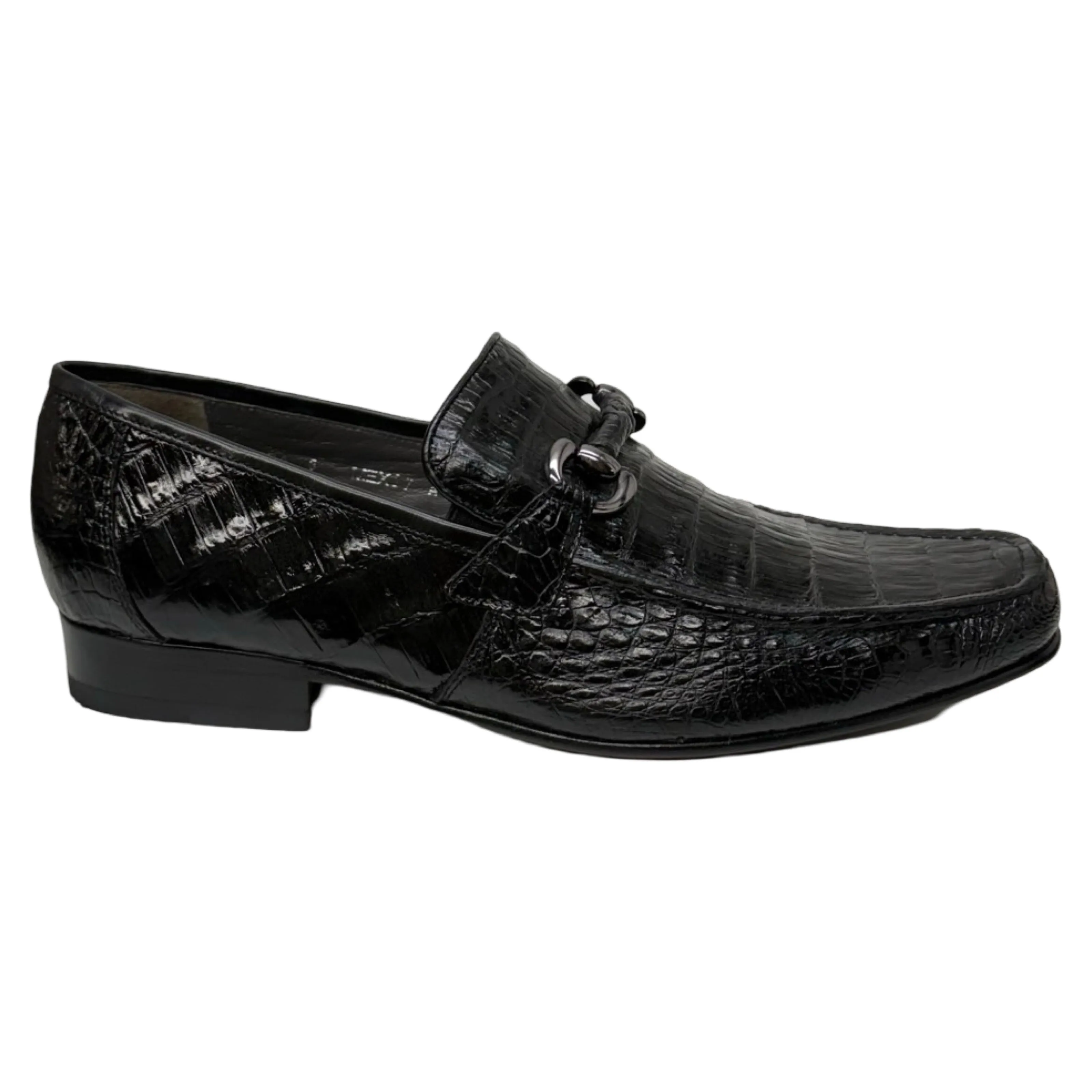 Los Altos Black All-Over Crocodile Belly Loafers
