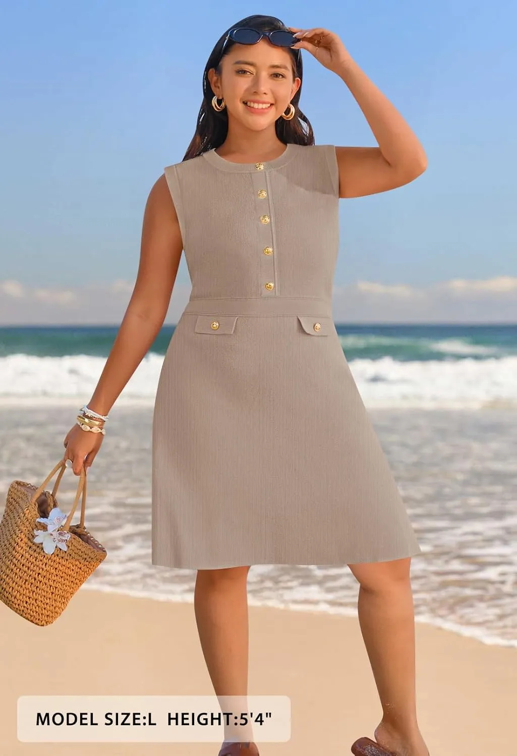 MEROKEETY Women's Formal Work Mini Dress Casual Summer Sleeveless Elegant Button Bussiness Office Outfits