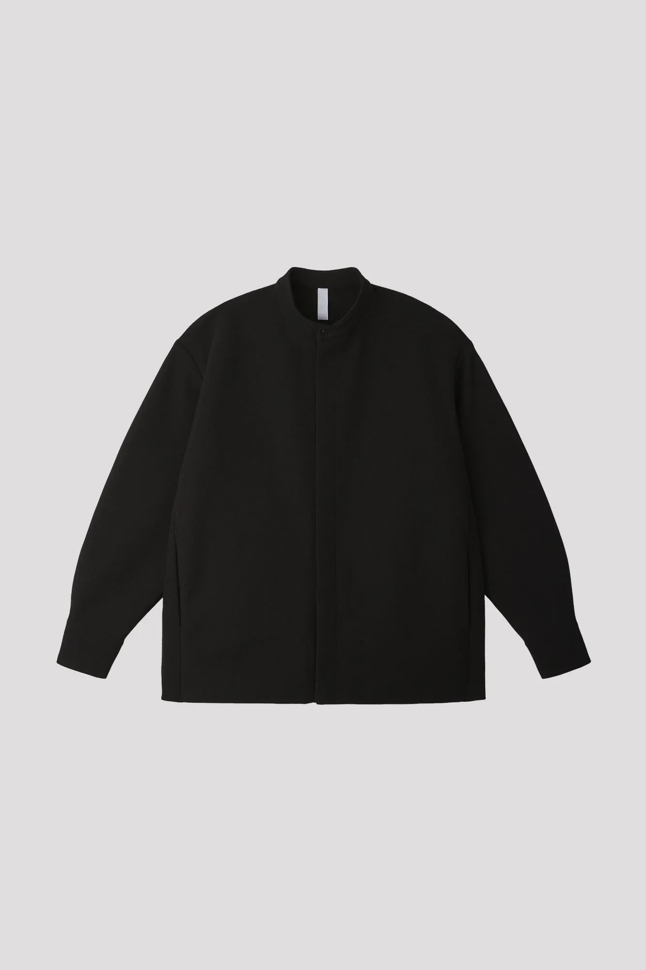MESH STAND-UP COLLAR COVERED PLACKET SHIRT