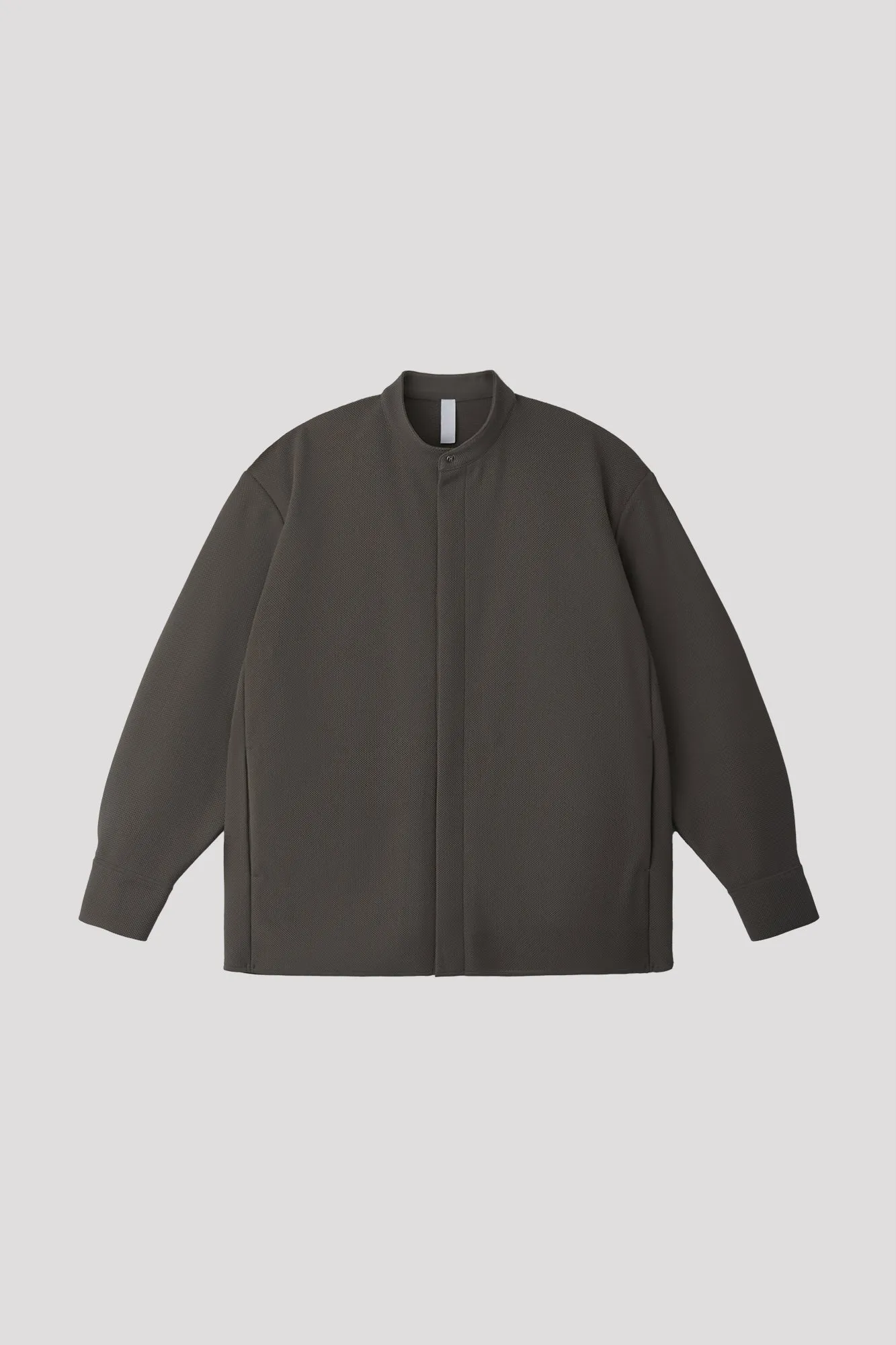 MESH STAND-UP COLLAR COVERED PLACKET SHIRT