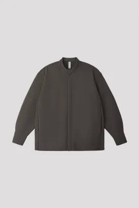 MESH STAND-UP COLLAR COVERED PLACKET SHIRT
