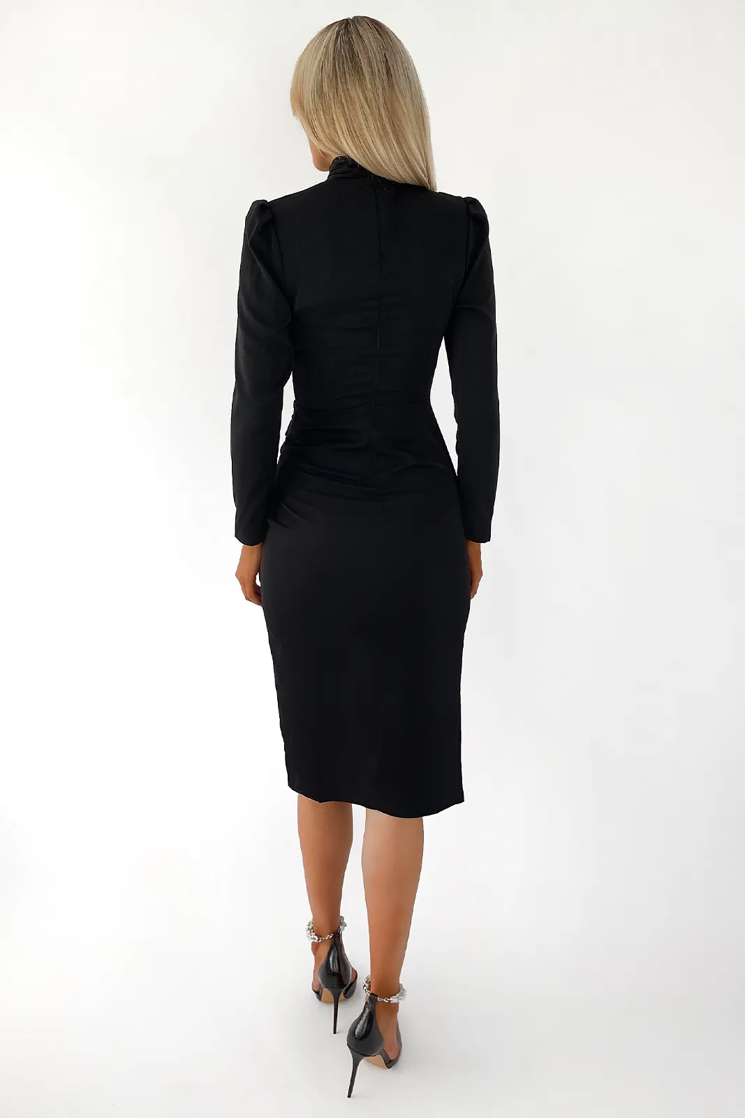 Mia Black High Knot Neck Wrap Midi Dress